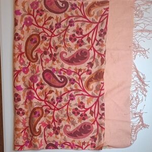English Eccentrics Vintage Botanical Floral Paisley Silk Scarf in Pink and Brown
